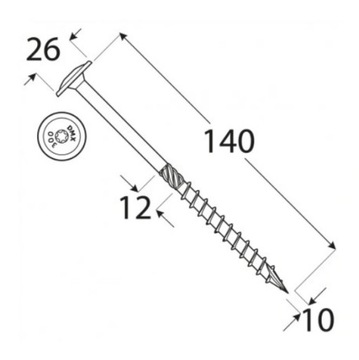 WKRĘTY CIESIELSKIE DO DREWNA 10x140 TORX ŁEB TALERZOWY PODKŁADKOWY DMX 50sz