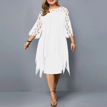 Elegant Midi Party Dress For Chubby Lace Sleeve H