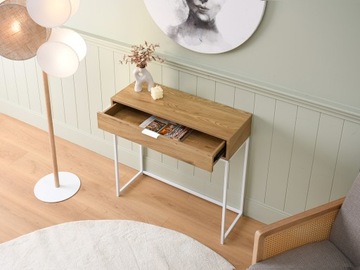 НАСТЕННАЯ КОНСОЛЬ С ЯЩИКОМ ДУБ НОРА М НА БЕЛОЙ МЕТАЛЛИЧЕСКОЙ ОСНОВЕ