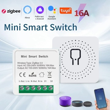 Модуль интеллектуального переключателя Tuya mini Zigbee 16A, двустороннее управление