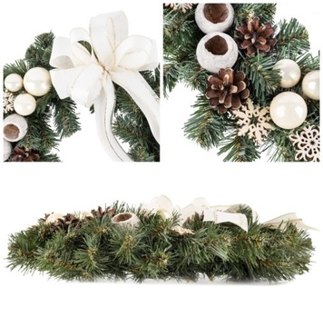 Wieniec wianek stroik świąteczny dekorowany kremowy drzwi stół ścianę 35cm