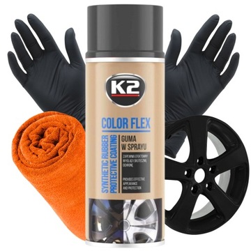 GUMA W SPRAYU PŁYNNA FOLIA W SPRAYU K2 COLOR FLEX CZARNY MAT 400ML + GRATIS