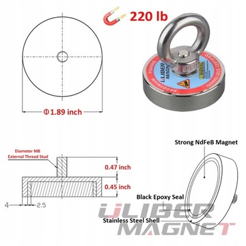 Диаметр комплекта сильных рыболовных магнитов с внешней резьбой