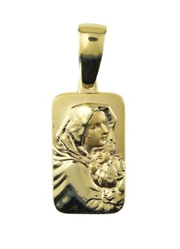 złoty wisiorek próba 585 duży, medalik z wizerunkiem Matki Boskiej z Dzieci