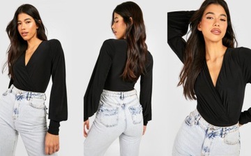 3F1A42 A02 BOOHOO TALL CZARNE BODY Z DŁUGIM RĘKAWEM SLINKY M