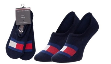 Tommy Hilfiger Stopki skarpetki męskie granatowe bawełna logo 39/42 2-pak