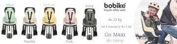 ВЕЛОСИПЕДНОЕ СИДЕНЬЕ Bobike GO для рамы MINT до 22 кг.