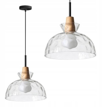 LAMPA WISZĄCA PRZEZROCZYSTA FALISTE SZKŁO DREWNO C APP1184