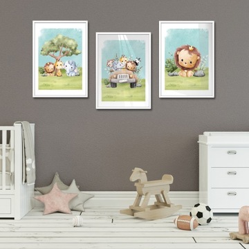 3 PLAKATY DZIECIĘCE 30x40 ZWIERZĄTKA SAFARI WZORY