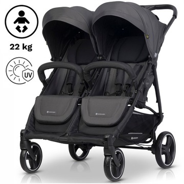 LEKKI WÓZEK SPACEROWY DLA BLIŹNIĄT ROK PO ROKU DUŻE KOŁA AKCESORIA 0-22 KG