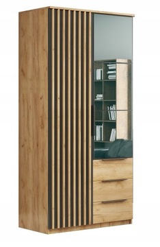 Szafa loftowa SORENTO 100cm lustro, lamele DĄB CRAFT ZŁOTY / CZARNY
