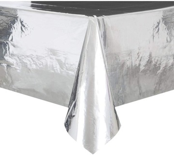 Obrus metaliczny foliowy srebrny duży jednorazowy