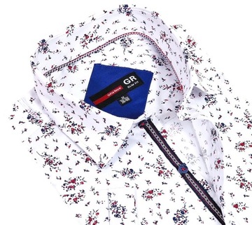 Koszula męska biała na krótki rękaw w kwiaty BK153 r. XXL