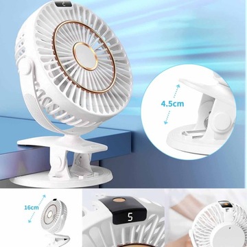 Вентилятор с зажимом Мини-вентилятор охлаждения USB-вентилятор 5 скоростей Ультра тихий 2400 мАч Премиум