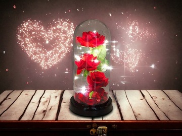 ВЕЧНАЯ РОЗА В СТЕКЛЕ В КУПОЛЕ СВЕТЯЩАЯСЯ НА ДЕНЬ ВАЛЕНТИНА СВЕТОДИОДНАЯ ПОДАРОЧНАЯ КОРОБКА