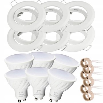 6x Zestaw oprawa okrągła biała + GU10 5W zimna