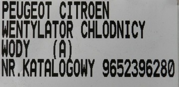 CITROEN C2 C3 1.1 1.4 VENTILÁTOR CHLADIČ VODY 9652396280