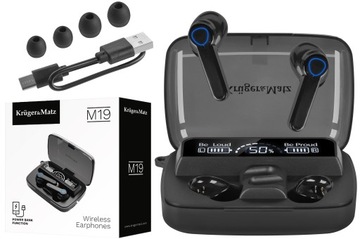 SŁUCHAWKI DOUSZNE BEZPRZEWODOWE BT 5.3 POWERBANK KRUGER MATZ M19 BLACK