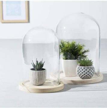 СТЕКЛЯННАЯ ЛАМПА 26см С ДЕРЕВЯННЫМ ОСНОВАНИЕМ, декор