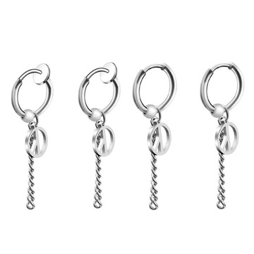 Długie wiszące kolczyki ze stali nierdzewnej Hip Hop Peace Hoop Studs Non Piecred