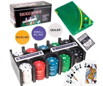 НАБОР ДЛЯ ТЕХАССКОГО ХОЛДЕМА 200 ПОДСКАЗОК + КОЛОДЫ + МАТ + ФУНКЦИОНАЛЬНЫЕ ЖЕТОНЫ