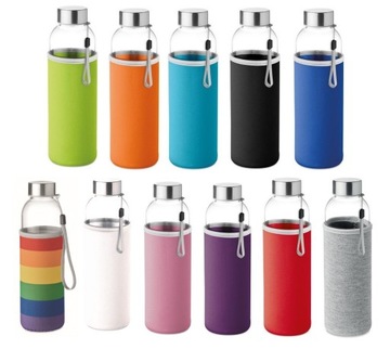 Szklana butelka 500 ml w pokrowcu 25 szt. nadruk