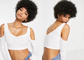 DESIGN TALL PRĄŻKOWANY CROP TOP Z WYCIĘCIAMI M