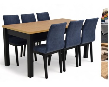 Rozkładany stół 80x160/200 cm + 6 krzeseł tapicerowanych Wybór kolorów