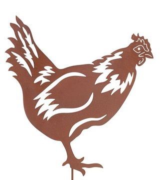 FIGURKA KURA FIGURA OZDOBA METALOWA OGRODOWA RDZA