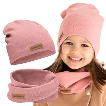 Czapka Komin Komplet Dla Dziewczynki Wiosenna Bawełna Peonia 50-56 cm