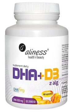 Omega DHA 300mg z alg Aliness 60 kaps D3 2000 IU