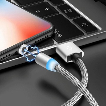 МАГНИТНЫЙ КАБЕЛЬ 3в1 ДЛЯ IPHONE LIGHTNING ANDROID MICRO USB TYPE-C ДЫШАЩИЙ 1м