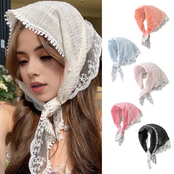Women Summer Scarf French Style Lace Pattern Splicing