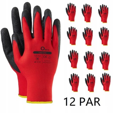 RĘKAWICE ROBOCZE OCHRONNE ONYX LATE RED 12 PAR R10 CZERWONE
