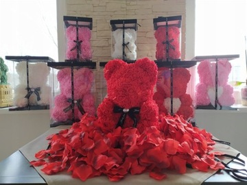 Плюшевый мишка PINK ROSE BEAR 40см с розами, НАПОЛНЕНИЕ КОРОБКИ