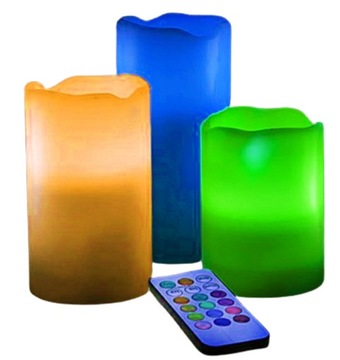 ŚWIECE WOSKOWE LED RGB KOLOROWE ŚWIECZKI Z PILOTEM 3x SWIECE NA BATERIE