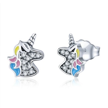 Piękne srebrne kolczyki UNICORN JEDNOROŻEC S925