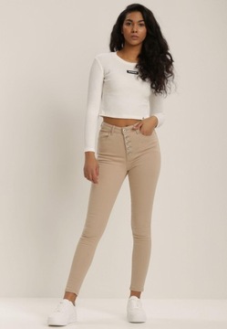 Renee Beżowe Spodnie damskie 36 Skinny Gładkie