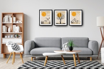 Постеры ТРИПТИК закат горы журавли дерево