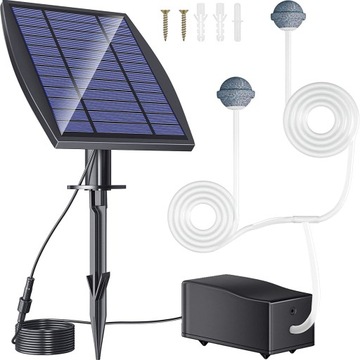 SOLARNY NAPOWIETRZACZ STAWU POMPA TLENU Z WĘŻEM 1800mAh+KAMIEŃ POWIETRZNY