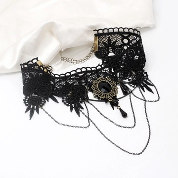 Steampunk Black Lace Choker Necklace Gothic Jewelry for Vampire Choker