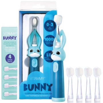 SZCZOTECZKA SONICZNA ELEKTRYCZNA DO ZĘBÓW DZIECI 0-3LAT +ŚWIATŁO LED BUNNY