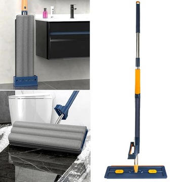 БОЛЬШАЯ ПЛОСКАЯ ВРАЩАЮЩАЯСЯ ТЕЛЕСКОПИЧЕСКАЯ НАПОЛЬНАЯ ШВАБРА С 6 ПОСАДКАМИ ИЗ МИКРОФИБРЫ