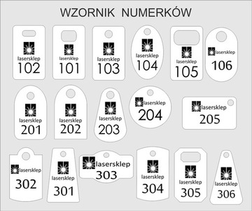 BRELOKI do kluczy z numerem nazwą logiem NUMERKI szatni DWUSTR 5x3 20 szt