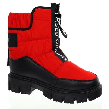 Czerwone buty zimowe damskie śniegowce płaskie ciepłe na zamek ROZ. 39