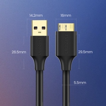 UЗЕЛЕНЫЙ КАБЕЛЬ USB - MICRO USB-B 3.0 SuperSpeed ​​5Гб/с 1м ДЛЯ ДИСКОВ