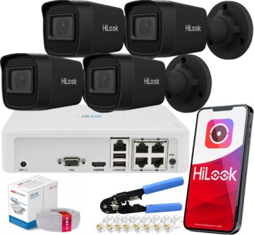 Sada pro monitorování Ip PoE 4 kamery 4MPx IPC-B141H-C Black Hilook