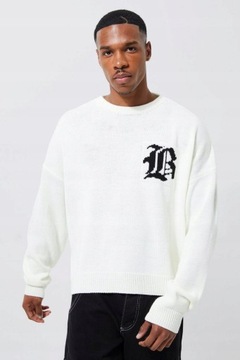 Boohoo wsl print oversize kremowy sweter L NG6
