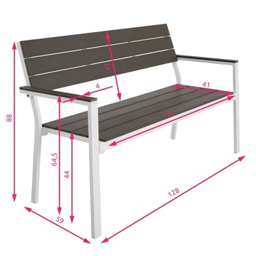Ławka ogrodowa Line z aluminiowym stelażem 128x59x88cm
