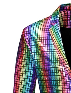 Mens Stage Prom Suits Shiny Rainbow Plaid Sequin J